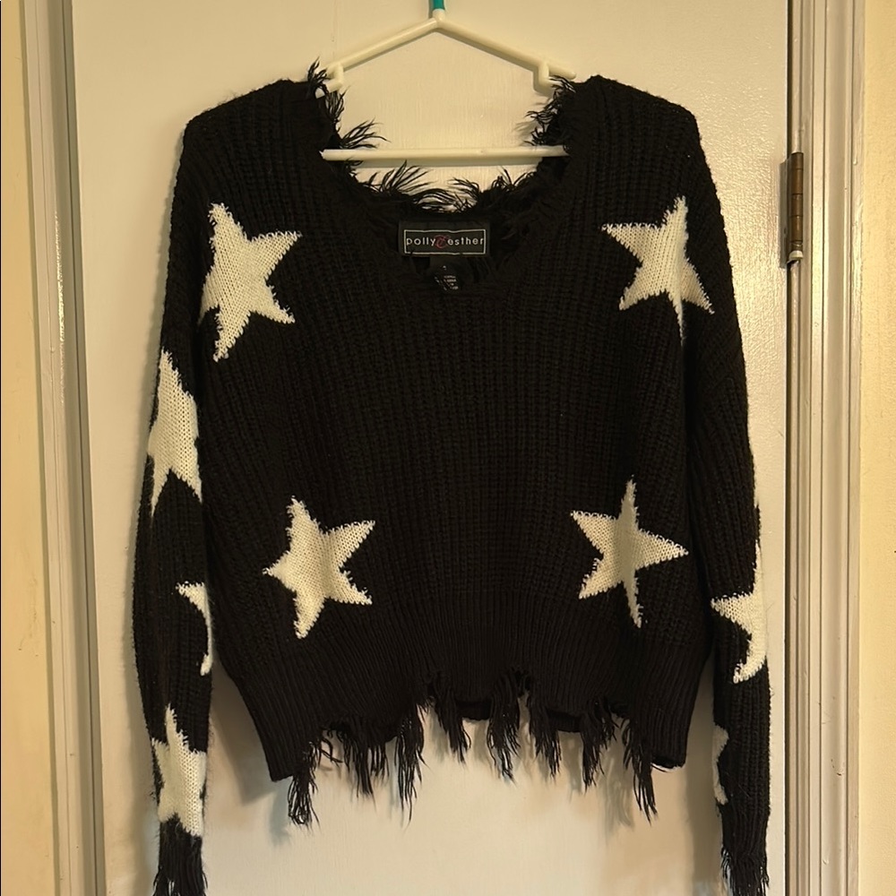 Polly & Esther Black and White Star Crew Neck Sweater